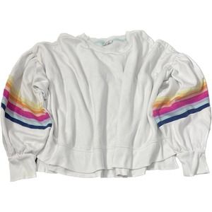Crown And Ivy Women’s XXL White Sweatshirt Rainbow Balloon Sleeve Slit Hip EUC